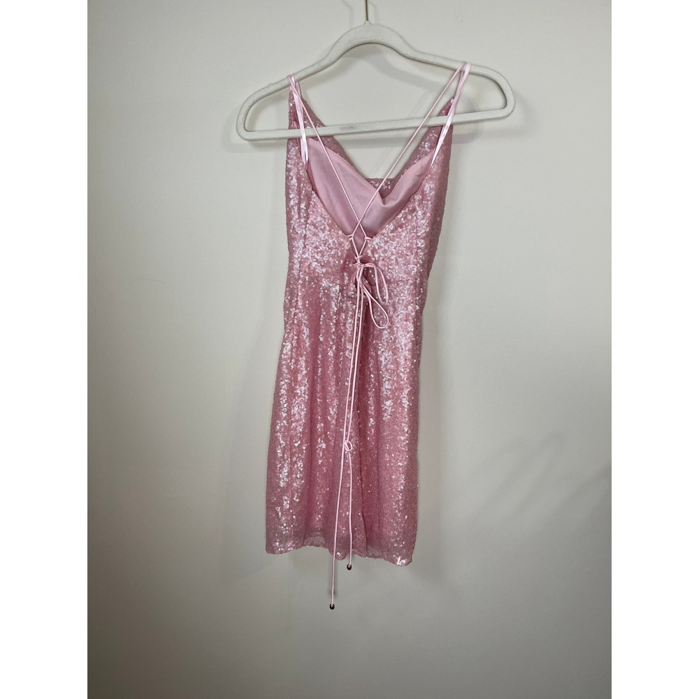 Hello Molly Pink Sequin Halter Neck Cowl Neck Bodycon Mini Dress US 8 AU 12 - Picture 3 of 5